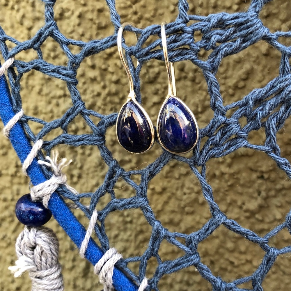 ✨LAPIS LAZULI + SILVER DROP EARRINGS✨ - Picture 2 of 5